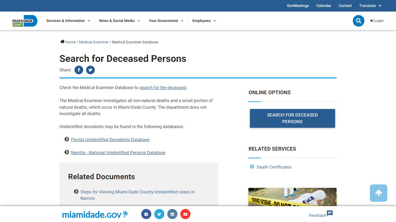 Search for Deceased Persons - Miami-Dade County